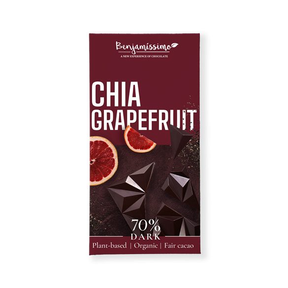 Benjamissimo bio vegán étcsokoládé chia és grapefruit 70 g