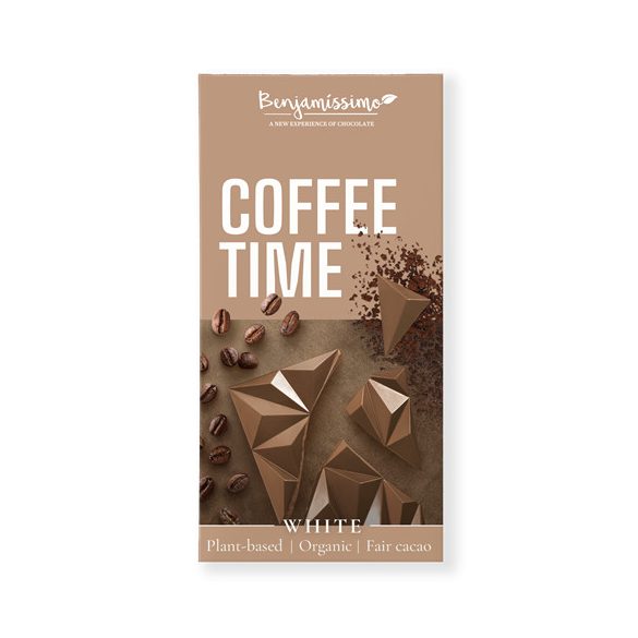 Benjamissimo bio vegán fehér csokoládé koffeinmentes kávéval 60 g