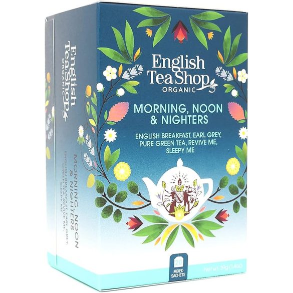 English Tea Shop Bio & FairTrade Morning noon nighters - Reggel, délben, este teaválogatás 5 féle ízzel 20 filter 39 g