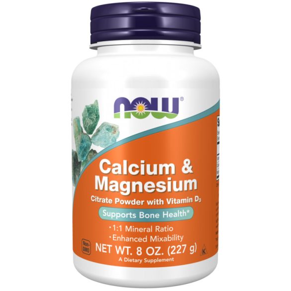 NOW Calcium & Magnesium citrate powder + D3 (szerves CalMag + D3 por) 227 g