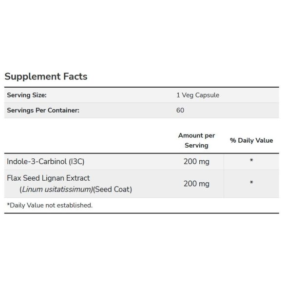 NOW Indole-3-Carbinol (I3C) 200 mg + len lignán kivonat kapszula 60 db