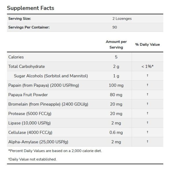 NOW Papaya Enzymes (papaya enzim) rágótabletta 180 db