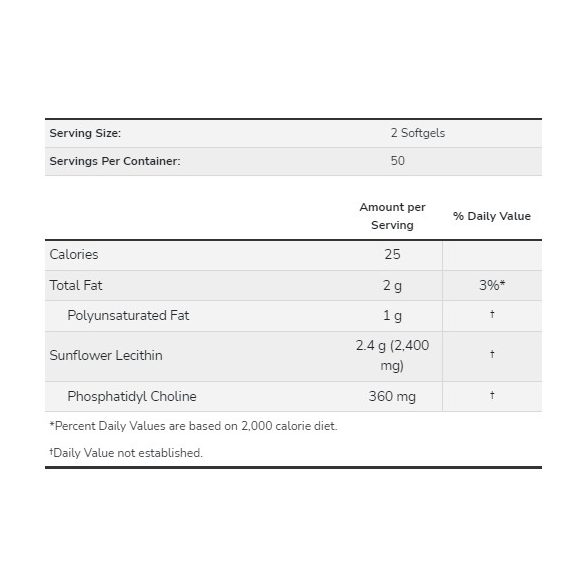 NOW Sunflower Lecithin 1200 mg  (napraforgó lecitin) lágykapszula 100 db