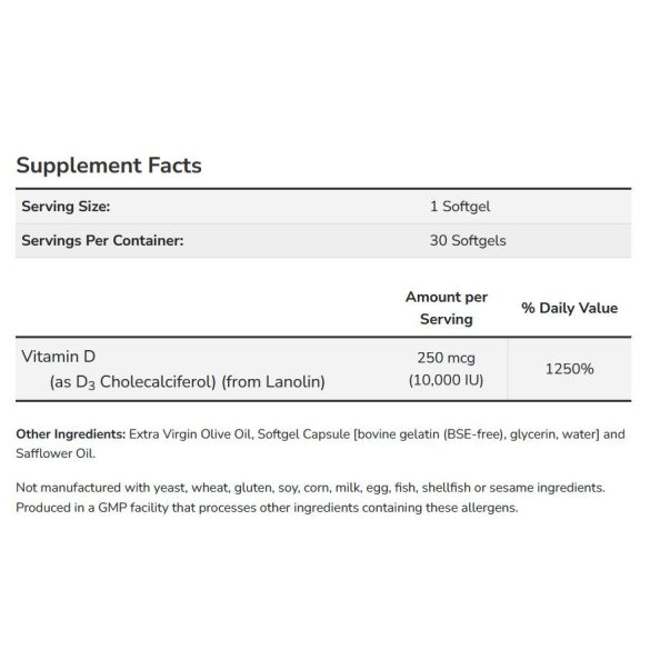 NOW D3-vitamin 10.000 NE lágykapszula 240 db