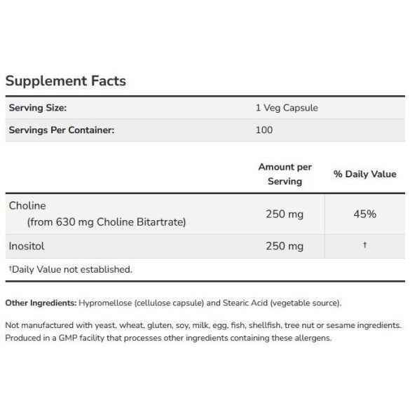 NOW Choline & Inositol 500 mg (kolin, inozitol) kapszula 100 db