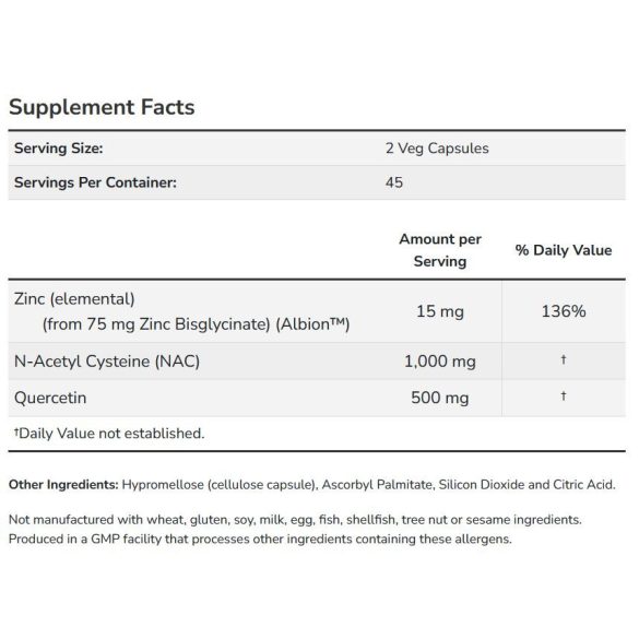 NOW NAC Quercetin & Zinc (NAC+kvercetin+cink) kapszula 90 db