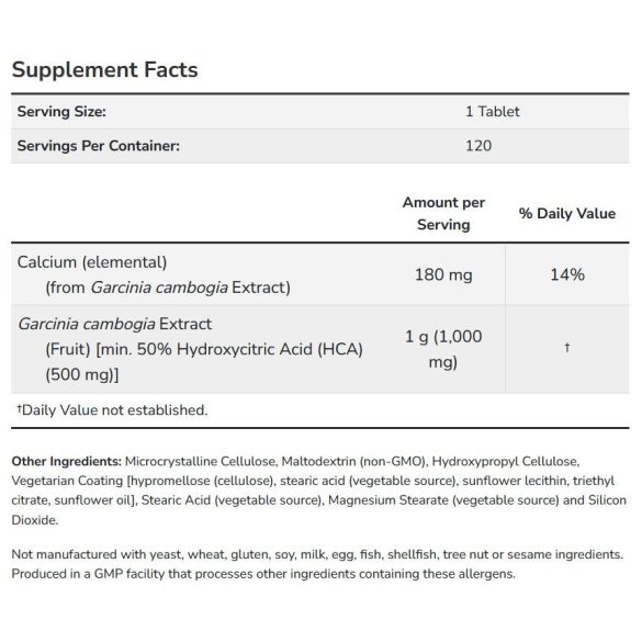 NOW Garcinia 1000 mg 50% HCA tartalommal tabletta 120 db