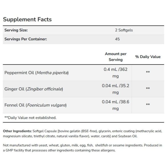 NOW Peppermint Gels (borsmenta-, gyömbér-, édesköményolaj) lágykapszula 90 db