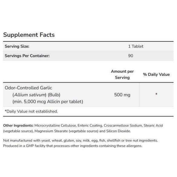 NOW Garlic 5000 mcg Allicin tartalommal (szagkontrollált fokhagyma) tabletta 90 db