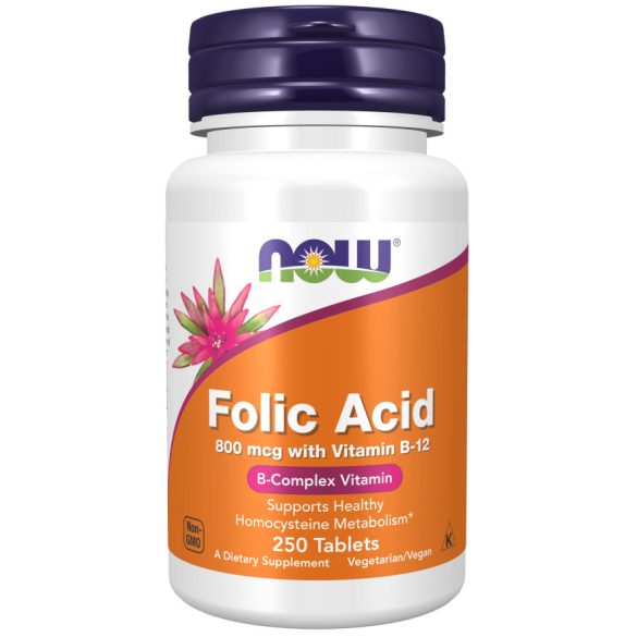 NOW Folic Acid 800 mcg with B-12 25 mcg (folsav B12-vitaminnal) tabletta 250 db