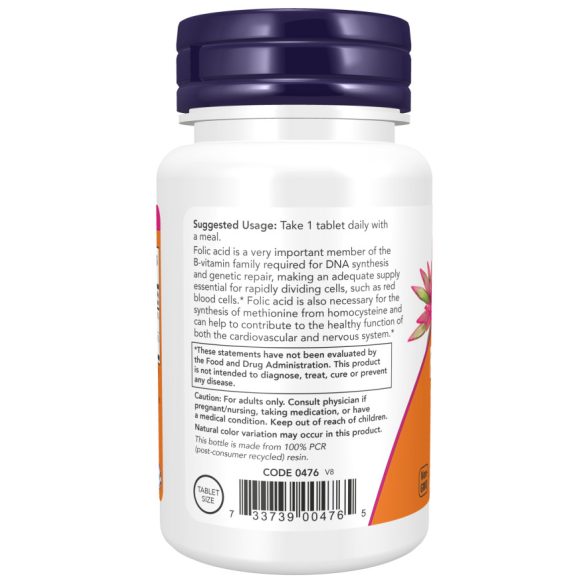 NOW Folic Acid 800 mcg with B-12 25 mcg (folsav B12-vitaminnal) tabletta 250 db