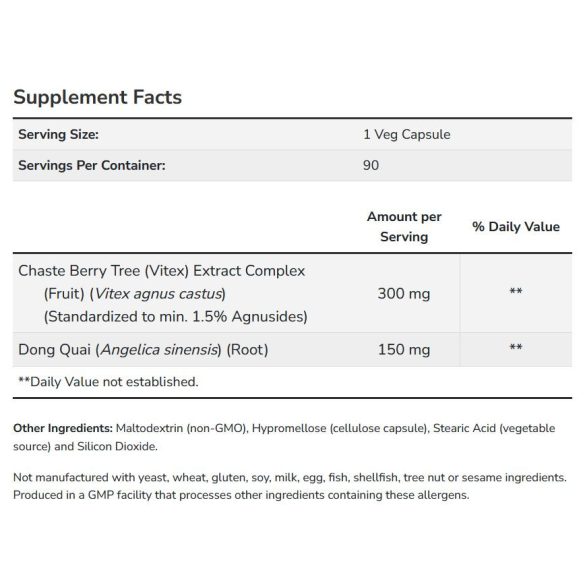 NOW Chaste Berry Vitex Extract 300 mg with Dong Quai (barátcserje kivonat angyalgyökérrel) kapszula 90 db