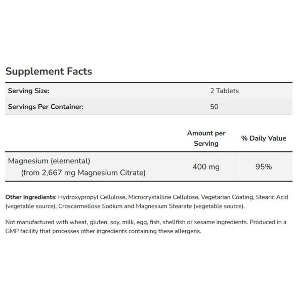 NOW Magnesium Citrate 200 mg elemi magnézium (szerves magnézium-citrát) tabletta 100 db