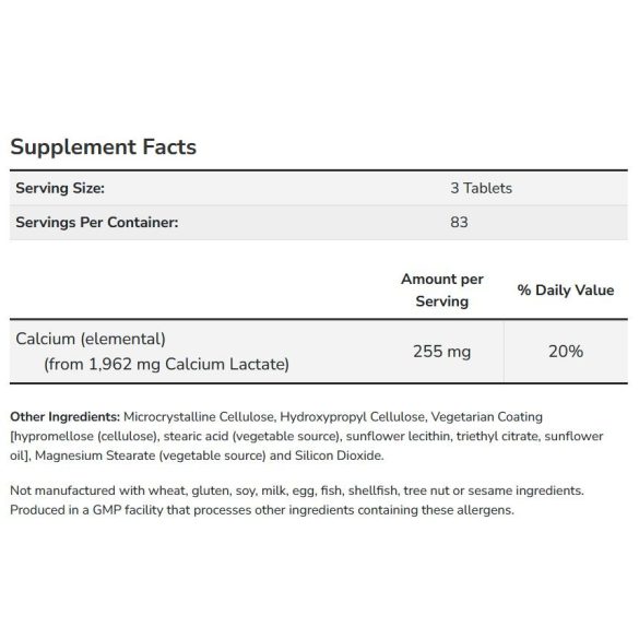 NOW Calcium Lactate 255 mg elemi kálcium (szerves kálcium-laktát) tabletta 250 db