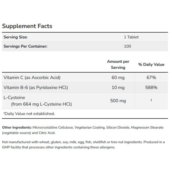 NOW L-Cysteine 500 mg tabletta 100 db