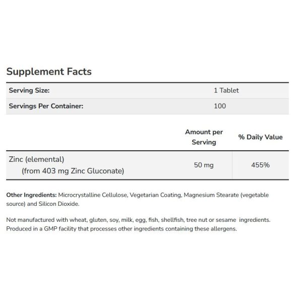 NOW Zinc 50 mg szerves cink-glükonát tabletta 100 db