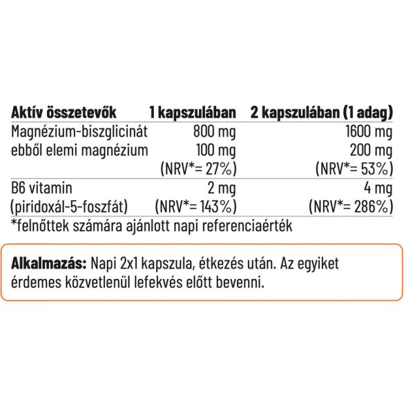 Nordvital Magnézium-biszglicinát 800 mg + B6 "Fully reacted" kapszula 90 db