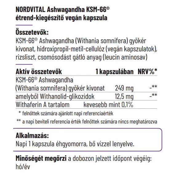 Nordvital Ashwagandha kivonat KSM-66 249 mg kapszula 60 db