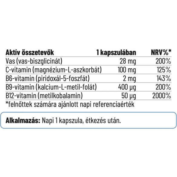 Nordvital Vas-biszglicinát + Folát + Metil B12 (elemi vas 28 mg ) kapszula 60 db