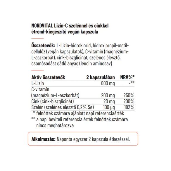 Nordvital Lizin-C szelénnel és cink-biszglicináttal kapszula 60 db