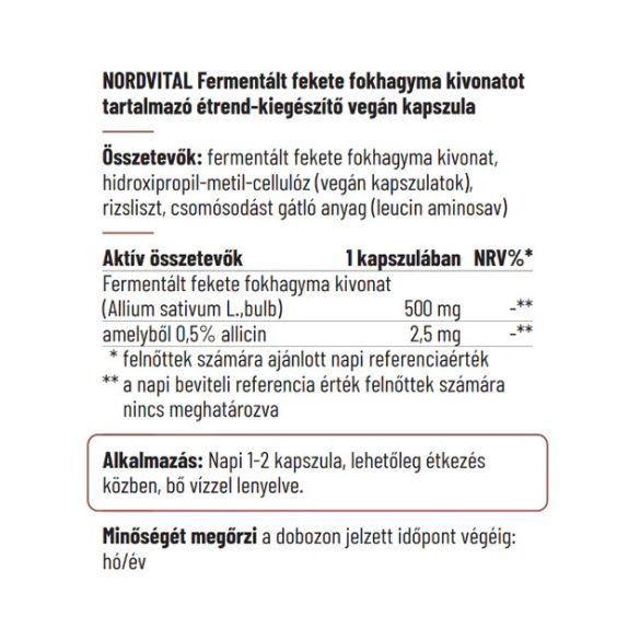 Nordvital Fermentált fekete fokhagyma 500 mg szagtalanított kapszula 60 db