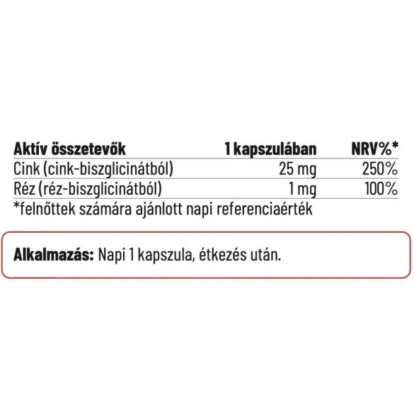 Nordvital Cink-biszglicinát 25 mg elemi cinkkel + réz-biszglicinát kapszula 60 db