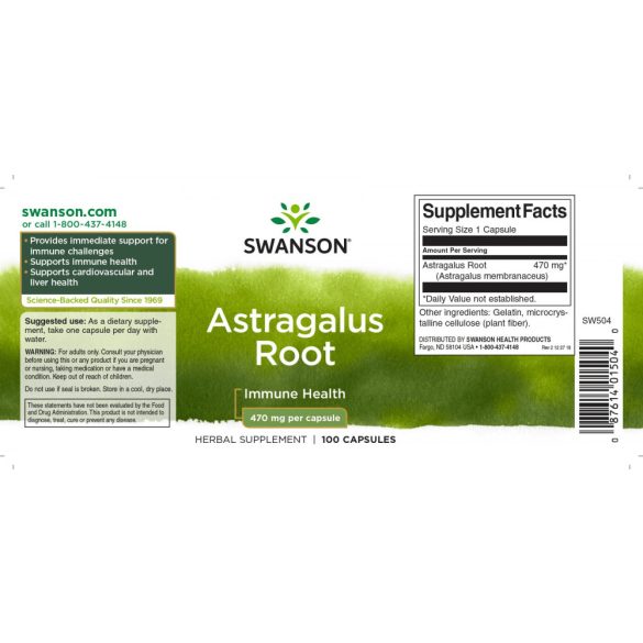 Swanson Astragalus (kínai csüdfű, baktövis) 470 mg kapszula 100 db