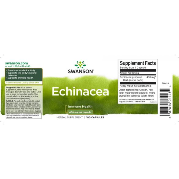 Swanson Bíbor kasvirág (Echinacea) 400 mg kapszula 100 db