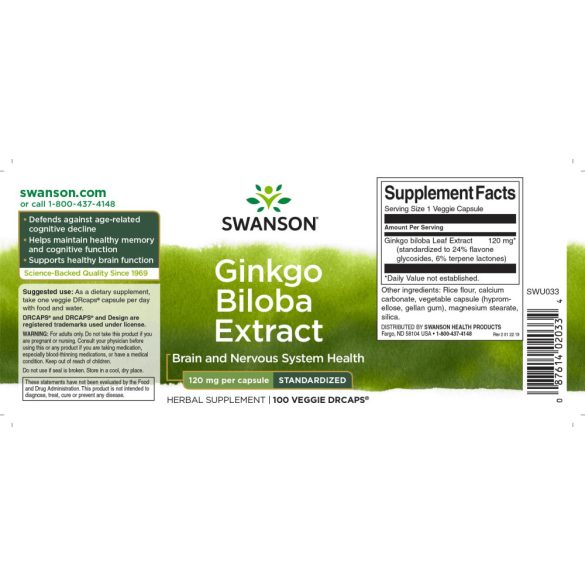 Swanson Ginkgo Biloba kivonat 120 mg kapszula 100 db