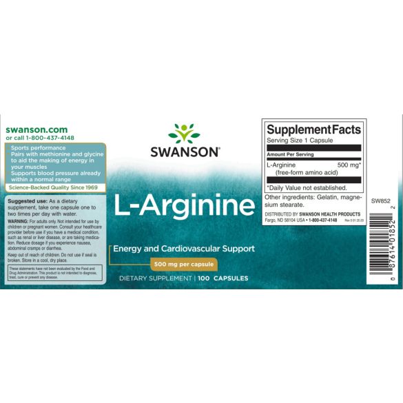 Swanson L-Arginin 500 mg kapszula 100 db