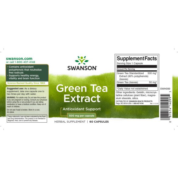 Swanson Zöld tea kivonat 500 mg kapszula 60 db