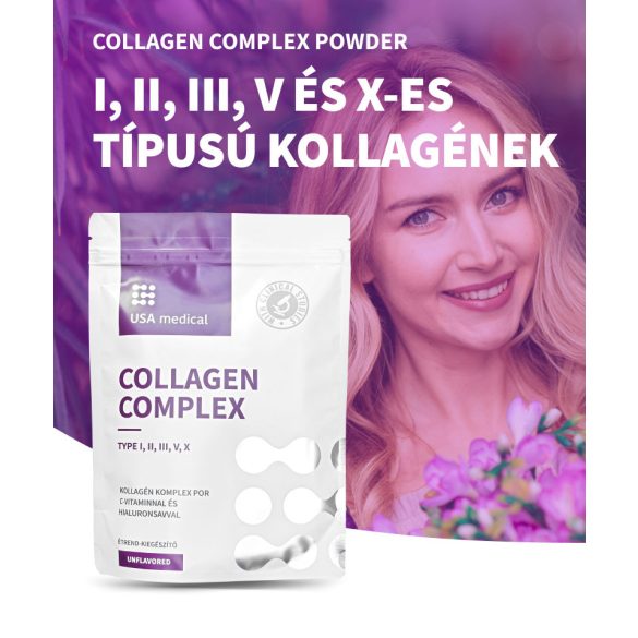 USA medical Collagen Complex por 5 féle kollagénnel és hialuronsavval natúr 30 adag 240 g