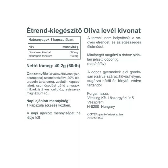 Vitaking Olivalevél (olajfa levél) kivonat 500 mg 60 db