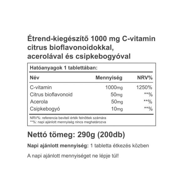 Vitaking C-1000 mg +bioflavonoidok (acerola, csipkebogyó) C-vitamin tabletta 200db