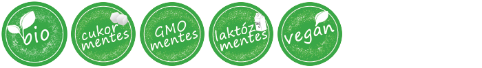 BIO, Cukormentes, GMO mentes, Laktózmentes, Vegán