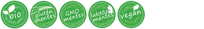BIO, Gluténmentes, GMO mentes, Laktózmentes, Vegán