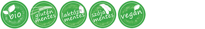 BIO, Gluténmentes, Laktózmentes, Szójamentes, Vegán