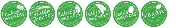 Cukormentes, Gluténmentes, Laktózmentes, Szójamentes, Tojásmentes, Vegán
