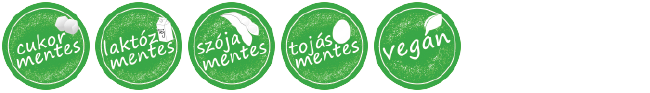 Cukormentes, Laktózmentes, Szójamentes, Tojásmentes, Vegán
